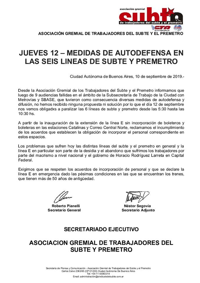 comunicado subte
